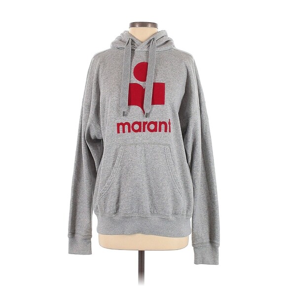 ISABEL MARANT ÉTOILE Gray Red Logo Cotton Blend Pull Over Hoodie - FR 34 / US 2 - Picture 1 of 4